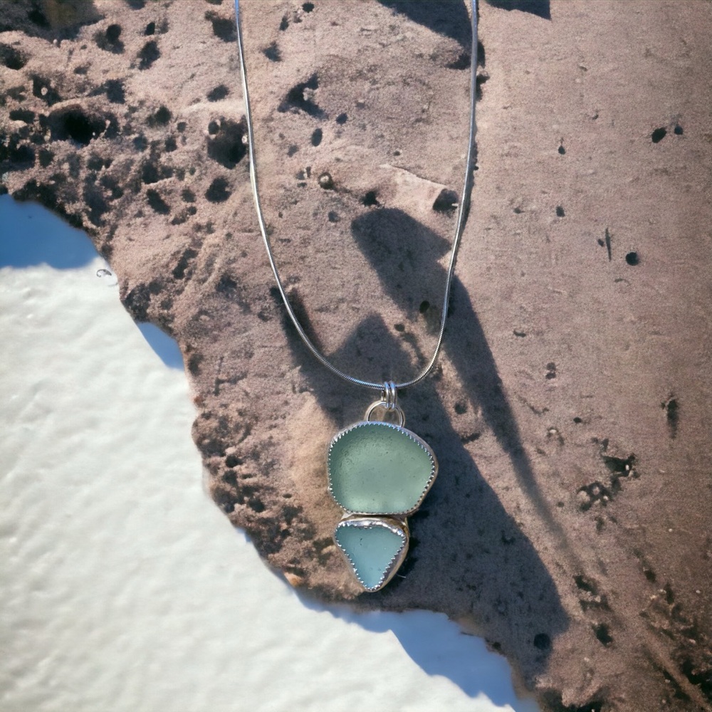 Caribbean Sea glass pendant sterling